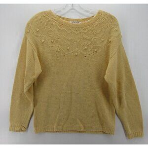 VINTAGE Skyr Sweater Small Linen Blend Pullover Embellished Art